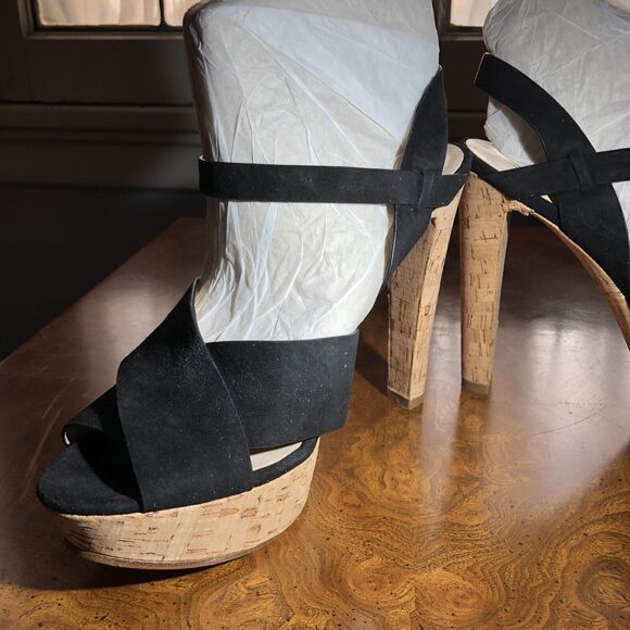 Michael Kors Adair Blk Suede Cork Platform High Heel Sandals Size 10M New In Box - Picture 3 of 11